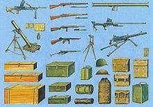 1/35 Allied WWII Guns, Rifles, Mortars, packs, helmets, boxes et