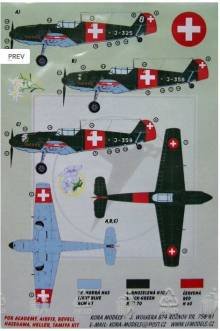 1/72 Decals Bf 109 E-3A Emil Part V (Swiss AF)