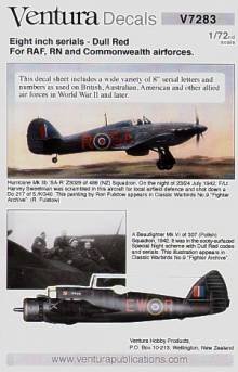 1/72 4\" & 8\" RAF serial numbers and letters, DULL RED