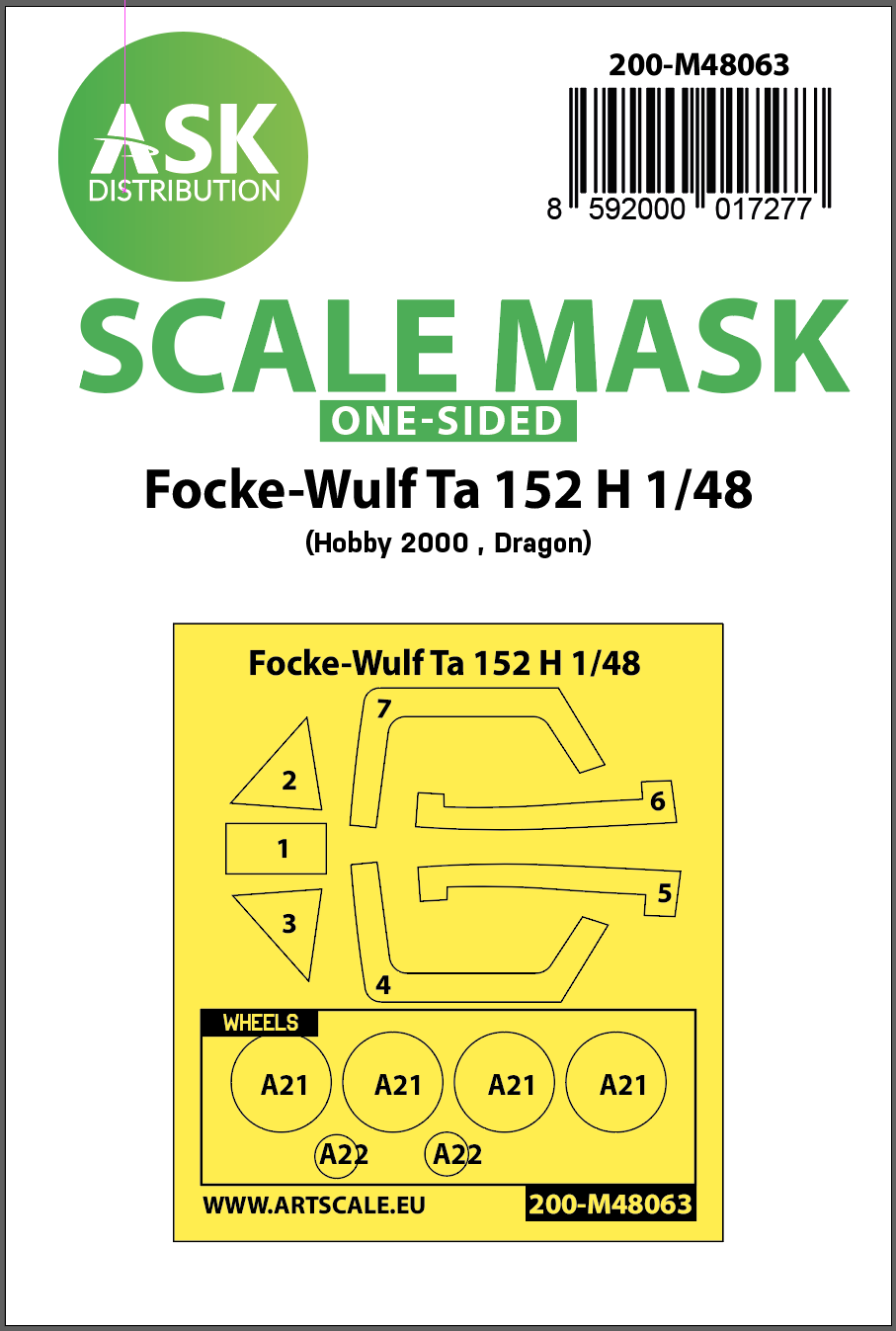 1/48 Focke-Wulf Ta-152H wheels and outside only canopy mask