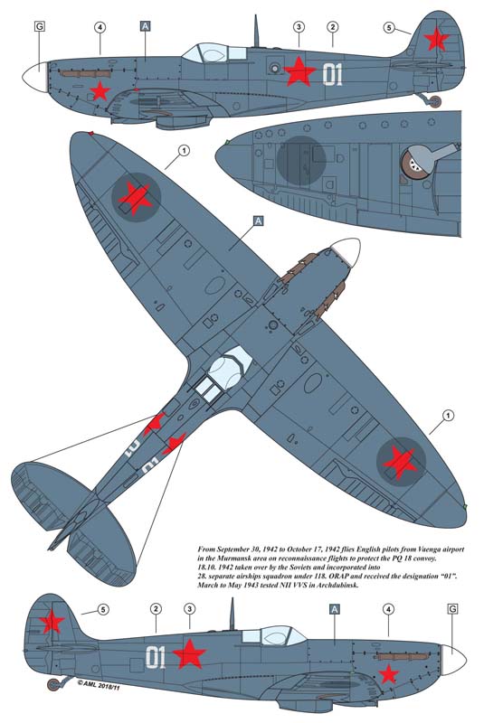 Soviet AF AML Decals 1/48 Supermarine Spitfire Mk.VB/PR Mk.IV Lend-Lease # D48 