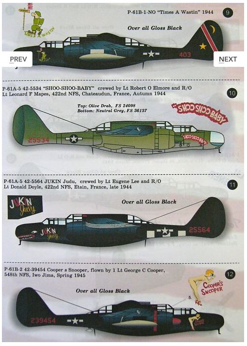 Details about   Kits World Decals 1/72 NORTHROP P-61 BLACK WIDOW 