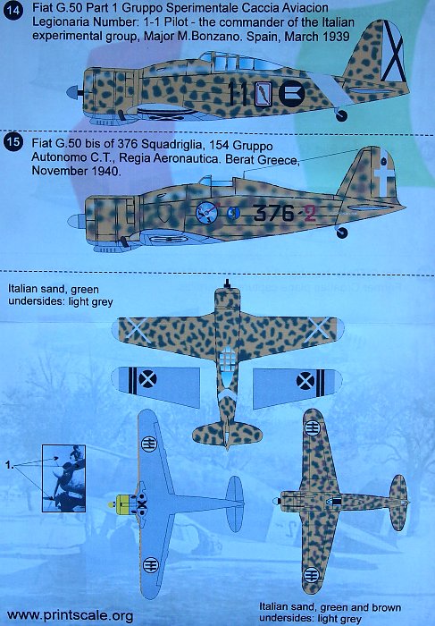 Print Scale 72-144 1/72 scale Decal for airplane Fiat G 50 Freccia World War 