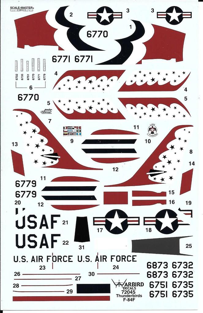 1/72 USAF Thunderbirds Republic F84F Thunderstreak decals 1/72