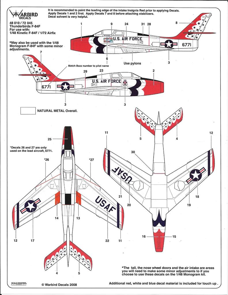1/72 USAF Thunderbirds Republic F84F Thunderstreak decals 1/72