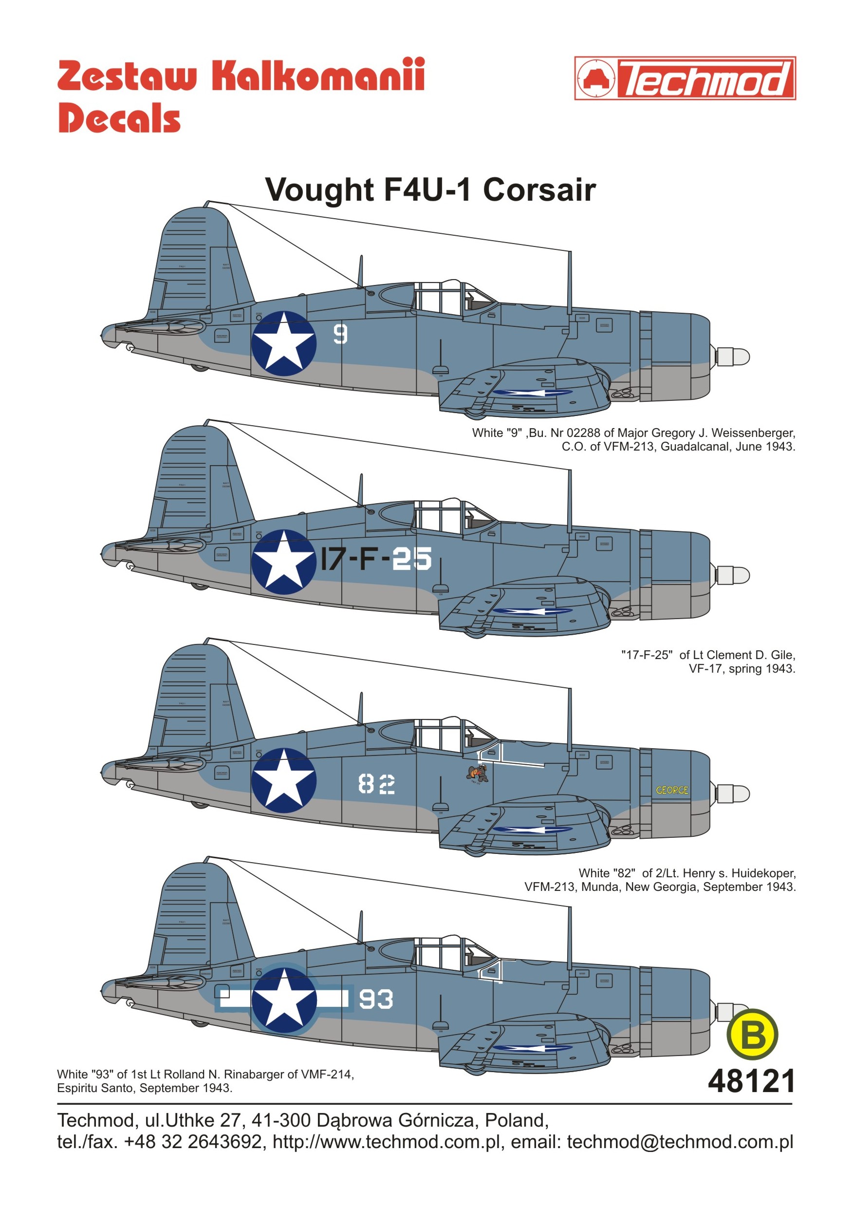 1/48 Vought F4U-1 Corsair - 1/48 Avion masques & décals