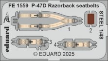 1/48 P-47D Razorback seatbelts STEEL for Miniart