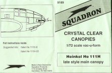 1/72 He 111H late version canopy & nose glazing. For Italeri kit