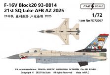 1/72 F-16V Block20 93-0814 21st Sq Luke Afb Az 2025