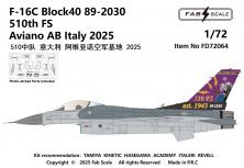 1/72 F-16C Block40 89-2030 510th Fs Aviano Ab Italy 2025