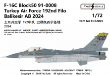 1/72 F-16C Block 50 91-0008 Turkey Air Force 192nd Filo Balikesi
