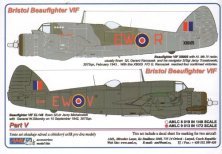 1/72 Bristol Beaufighter / Part V 2 decal versions : WMoR, WMoV