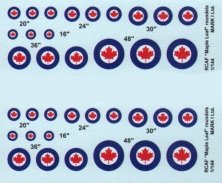 1/144 RCAF Maple Leaf roundels, 2 sets diameter: 16; 20; 24; 30;