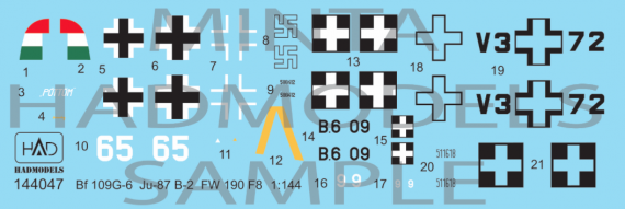 1/144 Bf-109G-6, Ju-87B-2 Stuka, Fw-190F-8