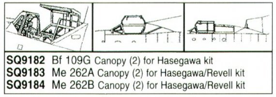 1/72 Me 262A Vacuform Canopy. For Hasegawa & Revell kits