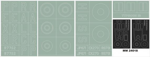 1/24 Hawker Typhoon Mk.IB CAR DOOR canopy masks, insignia masks