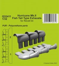 1/32 Hurricane Mk.II Fish Tail Type Exhausts
