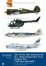 1/48 CW-21/22 ML-KNIL, TC-45, Sea Hawk MLD. F-86F Bolkow 105 Klu