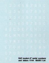1/144 Decals RAF modern 8" white numbers & letters