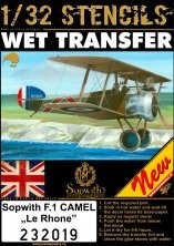 1/32 STENCILS Sopwith F.1 Camel Le Rhone