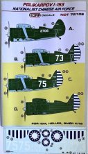 KORA MODEL D�cals Polikarpov I-153 Arm�e de l'air chinoise 1/72
