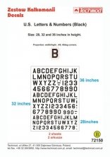 1/72 U.S. Letters & Numbers black x 2 sheets