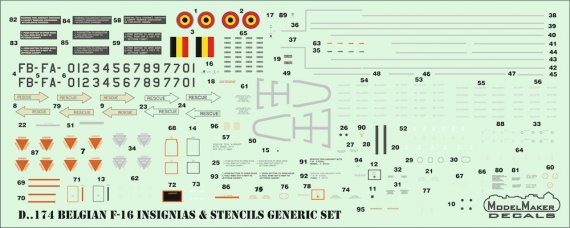 1/72 Belgian F-16 insignias & stencils-generic set