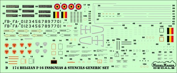 1/32 Belgian f-16 insignias & stencils-generic set