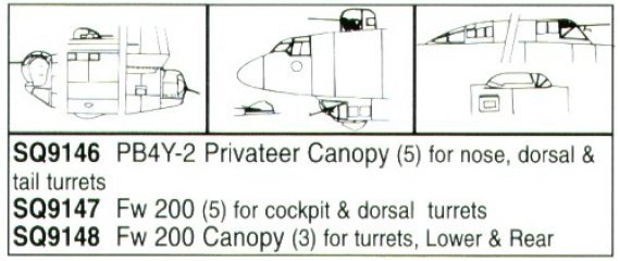 1/72  FW 200 Vacuform Canopy. 5 pieces: cockpit & dorsal turrets