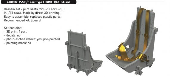 Brassin 1/48 P-51B/C seat Type 1 for Eduard