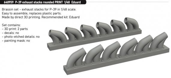Brassin 1/48 P-39 exhaust stacks rounded EDU