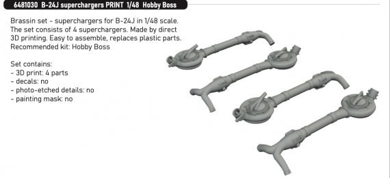 Brassin 1/48 B-24J superchargers for Hobby Boss