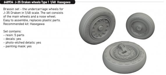 Brassin 1/48 J-35 Draken wheels Type 1 for Hasegawa