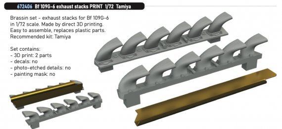 Brassin 1/72 Bf 109G-6 exhaust stacks for Tamiya