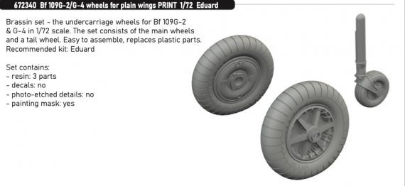 Brassin 1/72 Bf 109G-2/G-4 wheels for plain wings