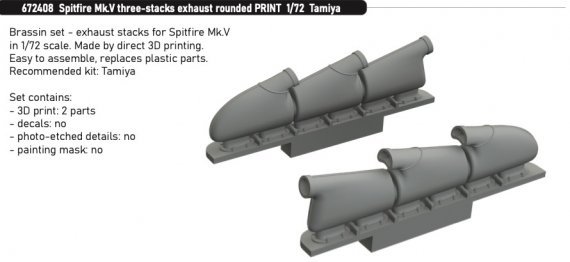 Brassin 1/72 Spitfire Mk.V 3-stacks exhaust rounded