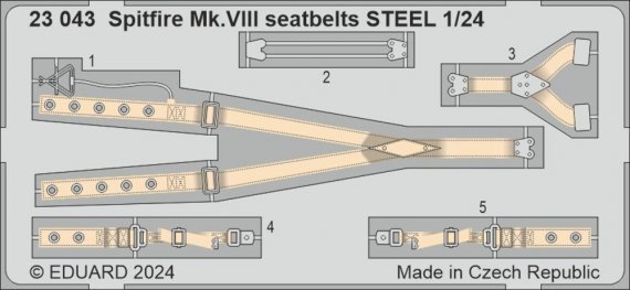 1/24 SET Spitfire Mk.VIII seatbelts STEEL for Airfix