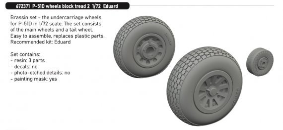 Brassin 1/72 P-51D wheels block tread 2 for Eduard