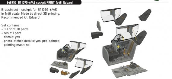 Brassin 1/48 Bf 109G-6/AS cockpit PRINT EDU