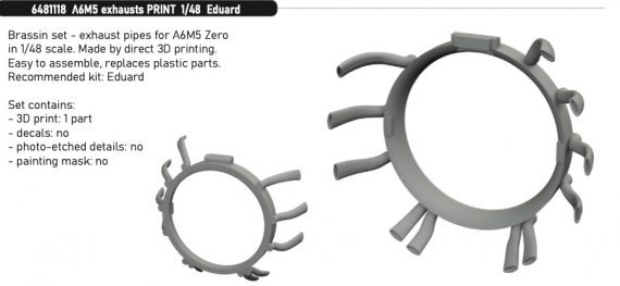 Brassin 1/48 A6M5 exhausts PRINT