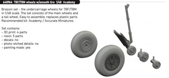 Brassin 1/48 TBF/TBM wheels with smooth tire for Academy