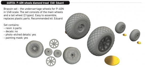 Brassin 1/48 P-40N wheels diamond tread for Eduard