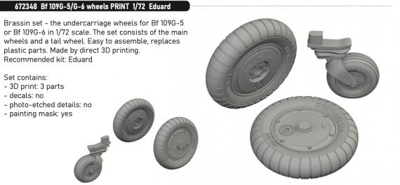 Brassin 1/72 Bf 109G-5/G-6 wheels PRINT EDU