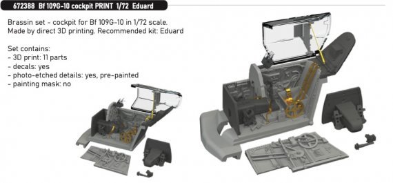 Brassin 1/72 Bf 109G-10 cockpit for Eduard