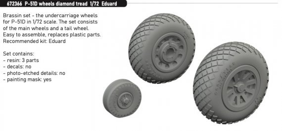 Brassin 1/72 P-51D wheels diamond tread for Eduard
