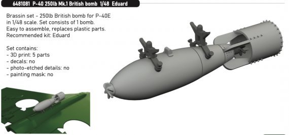 Brassin 1/48 P-40 250lb Mk.1 British bomb for Eduard