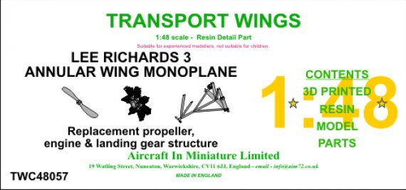 1/48 Lee-Richards Annular Monoplane Detail parts set