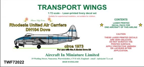 1/72 Rhodesia United Air Carriers de Havilland DH-104 Dove