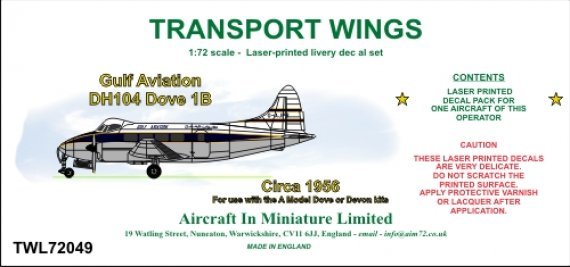 1/72 Gulf Aviation de Havilland DH-104 Dove 1B, circa 1956