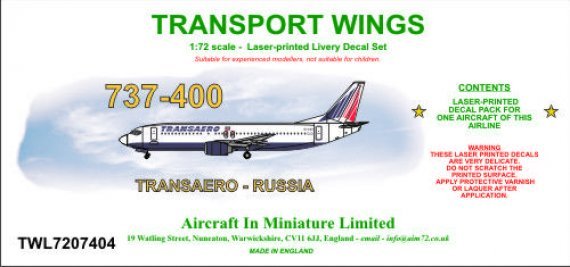 1/72 Boeing 737-400 decal set  Transaero  Russia